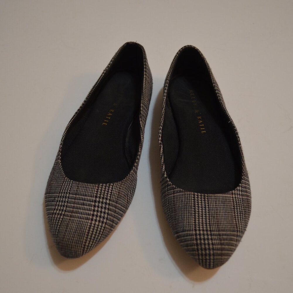 KELLY & KATIE PIRASSA Gray Plaids Wool Fabric Flats Man-Made Materials Shoes 6M
